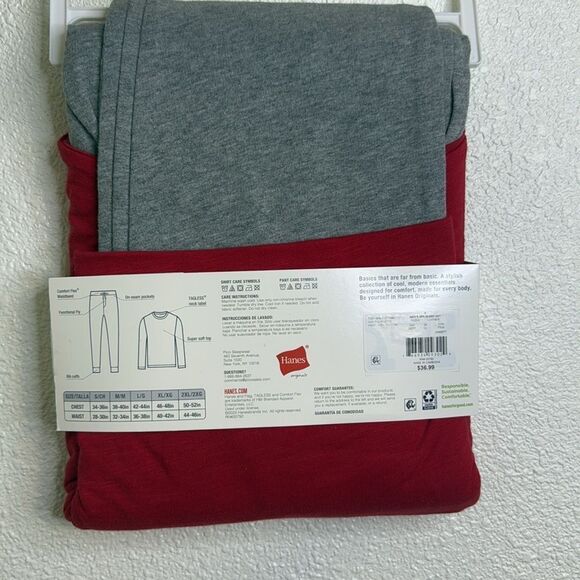 NWT-Hanes-Mens pajama set (red & grey) pullover top and jogger bottom-Size Small - Picture 4 of 6